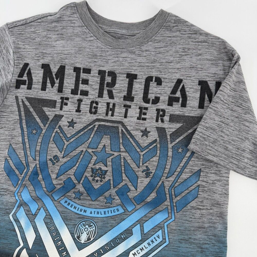 American Fighter T Shirt Men XS Gray Blue Training UFC MMA Short Sleeve Gym